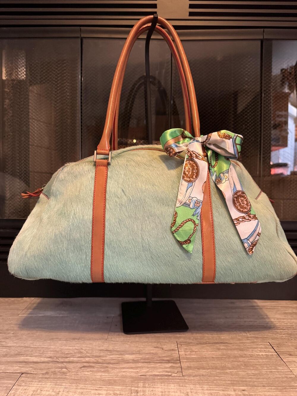 Rare Vintage Dooney and Bourke Alto baby blue Pony Hair Weekender duffle Italy